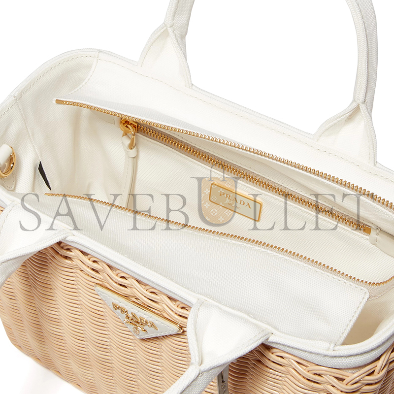 PRADA MEDIUM WICKER AND CANVAS TOTE BAG 1BG835 (26*18*11.5cm)